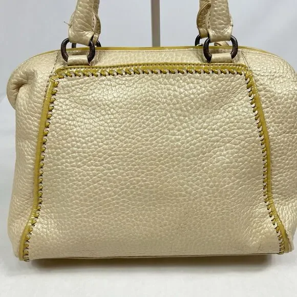 Brighton Metallic Cream Pebbled Leather Dual Handle Satchel U197302 Tassel Charm - Picture 5 of 14